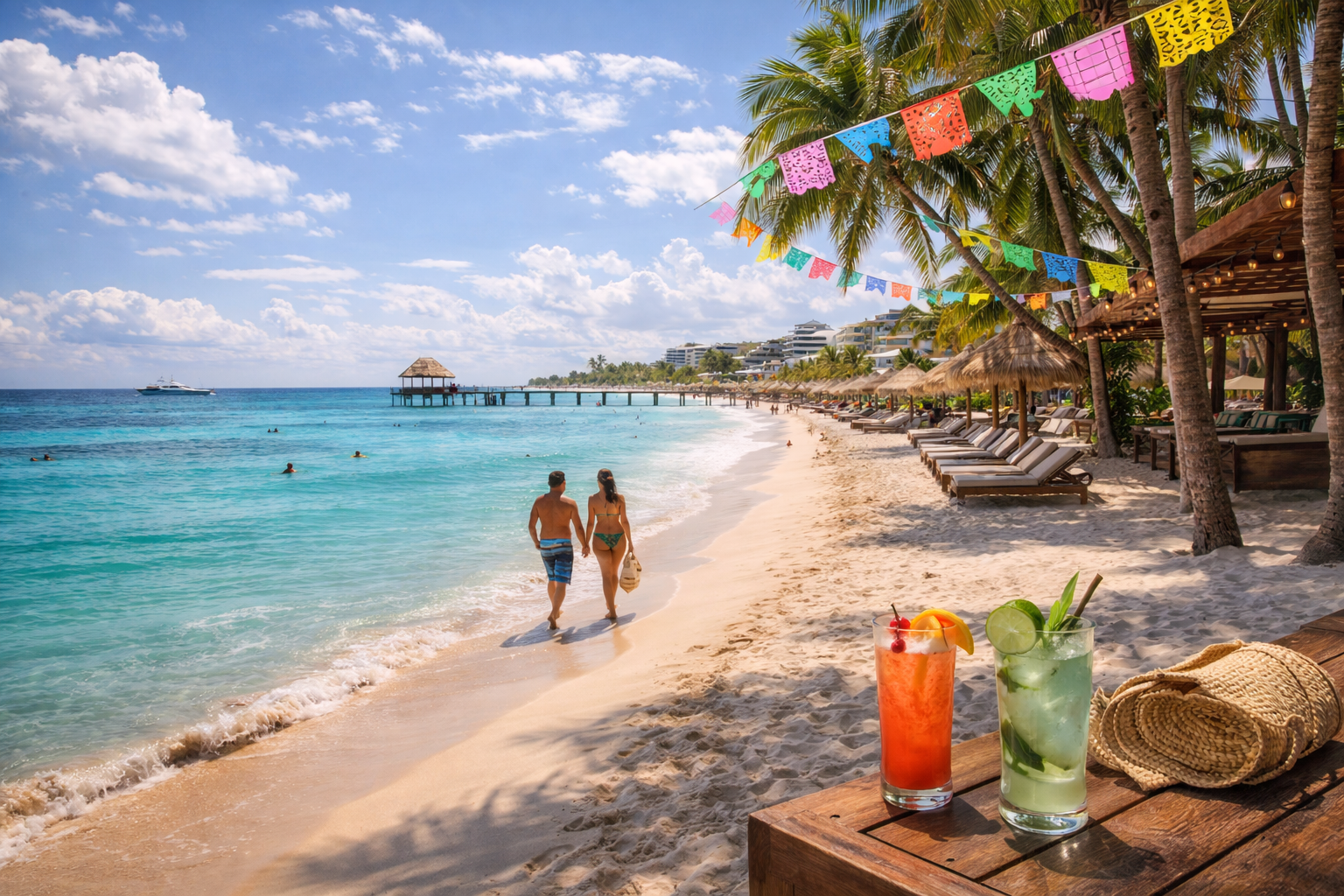 Playa y alojamientos turísticos en Cancún